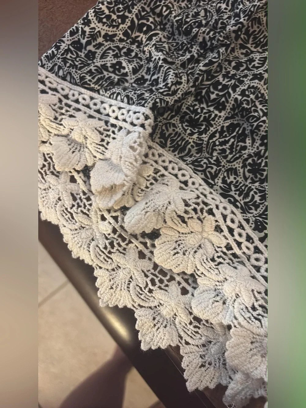 Black & White Lace-Trim Decorative Throw Pillow Cover